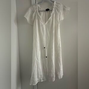 Naif Dress M  White Lined Dress Tasseled Neckline Short Sleeve